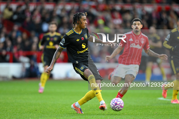 Leny Yoro of Manchester United passes the ball during the Premier League match between Nottingham Forest and Manchester United at the City G... by MI News/NurPhoto
