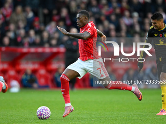 Callum Hudson-Odoi of Nottingham Forest is in action during the Premier League match between Nottingham Forest and Manchester United at the... by MI News/NurPhoto