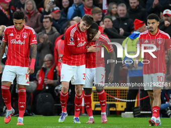 Nicolo Savona of Nottingham Forest celebrates with Callum Hudson-Odoi of Nottingham Forest after scoring a goal to make it 2-1 during the Pr... by MI News/NurPhoto