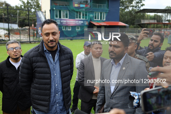 Youth and Sports Minister Bablu Gupta (in grey coat) visits the TU Cricket Ground in Kirtipur, Nepal, on November 1, 2025, to inspect ongoin... by Subaas Shrestha/NurPhoto