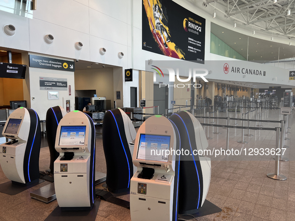 Self-check-in kiosks are at Quebec City Jean Lesage International Airport in Quebec City, Quebec, Canada, on July 22, 2025.  by Creative Touch Imaging Ltd/NurPhoto
