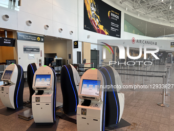 Self-check-in kiosks are at Quebec City Jean Lesage International Airport in Quebec City, Quebec, Canada, on July 22, 2025.  by Creative Touch Imaging Ltd/NurPhoto