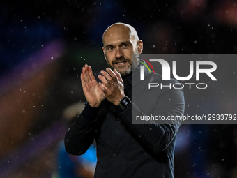 Manager Luke Williams of Peterborough United applauds fans after the final whistle during the Emirates FA Cup First Round match between Pete... by MI News/NurPhoto