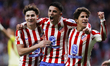 In Madrid, Spain, on November 1, Julian Alvarez of Atletico de Madrid, Thiago Almada of At...
