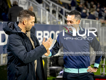 Go Ahead Eagles trainer Melvin Boel and referee Dennis Higler are present during the match between NAC Breda and Go Ahead Eagles Deventer at... by EYE4images/NurPhoto