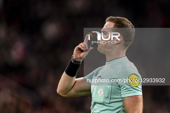 Referee Jannick van der Laan officiates the match between AFC Ajax Amsterdam and SC Heerenveen at the Johan Cruijff Arena for the Dutch Vrie... by EYE4images/NurPhoto