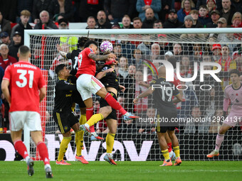 Igor Jesus of Nottingham Forest heads the ball, leading to his side's second goal during the Premier League match between Nottingham Forest... by MI News/NurPhoto
