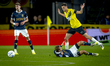 Go Ahead Eagles defender Kenzo Goudmijn and NAC Breda midfielder Clint Leemans play during...