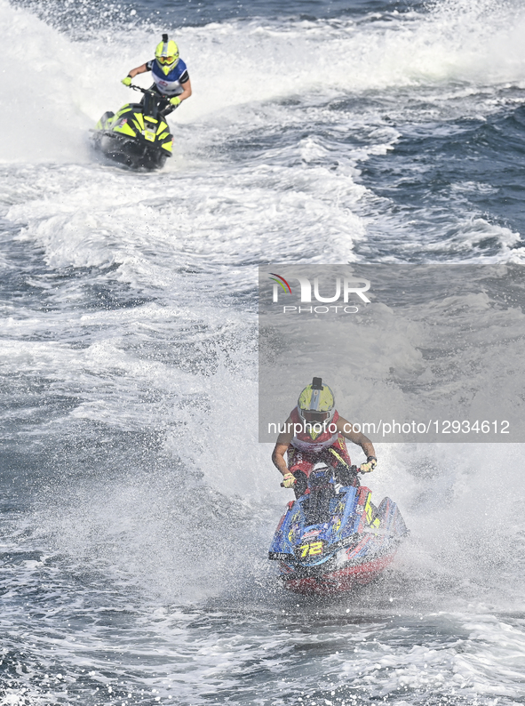 Estelle Poret of France competes in the MOTO 3, Ski Ladies GP1 of the UIM-ABP Aquabike Class Pro Grand Prix of Qatar at Mina Corniche, Old D... by Noushad Thekkayil/NurPhoto