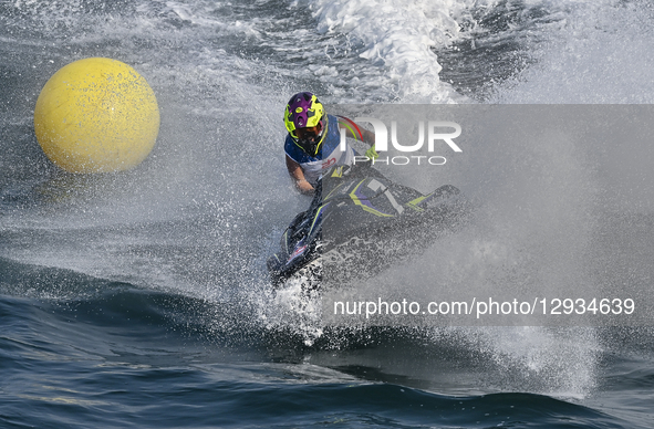 Virginie Morlaes of France competes during the MOTO 3, Ski Ladies GP1 of the UIM-ABP Aquabike Class Pro Grand Prix of Qatar at Mina Corniche... by Noushad Thekkayil/NurPhoto