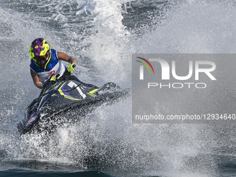 Virginie Morlaes of France competes during the MOTO 3, Ski Ladies GP1 of the UIM-ABP Aquabike Class Pro Grand Prix of Qatar at Mina Corniche... by Noushad Thekkayil/NurPhoto