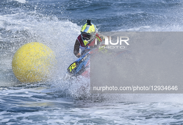 Estelle Poret of France competes in the MOTO 3, Ski Ladies GP1 of the UIM-ABP Aquabike Class Pro Grand Prix Of Qatar at Mina Corniche, Old D... by Noushad Thekkayil/NurPhoto