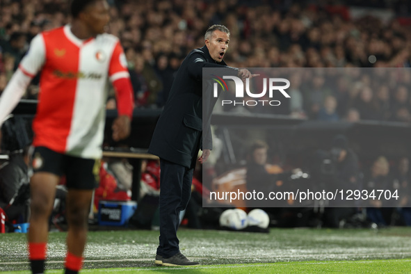 Feyenoord Rotterdam trainer Robin van Persie coaches his players during the match between Feyenoord and FC Volendam at De Kuip for the Dutch... by EYE4images/NurPhoto