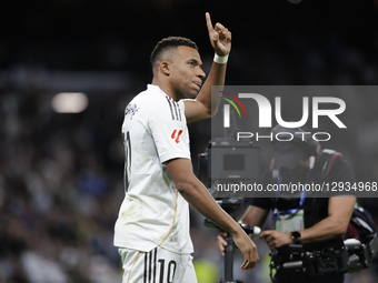 Kylian Mbappe of Real Madrid celebrates a goal during the La Liga 2025/26 match between Real Madrid and Valencia at Santiago Bernabeu Stadiu... by Guillermo Martinez/NurPhoto