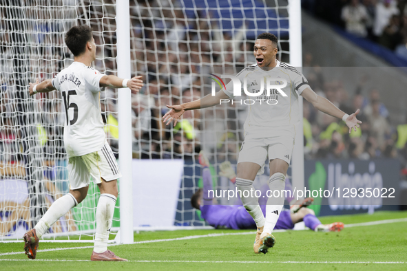 Kylian Mbappe of Real Madrid and Arda Guler of Real Madrid celebrate a goal during the La Liga 2025/26 match between Real Madrid and Valenci... by Guillermo Martinez/NurPhoto