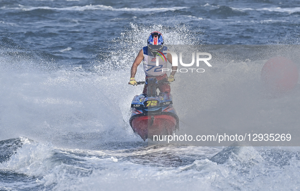 Jeremy Poret of France competes during the MOTO 3, Ski Division GP1 of the UIM-ABP Aquabike Class Pro Grand Prix of Qatar at Mina Corniche,... by Noushad Thekkayil/NurPhoto
