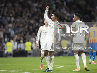 Jude Bellingham of Real Madrid celebrates a goal during the La Liga 2025/26 match between Real Madrid and Valencia at Santiago Bernabeu Stad... by Guillermo Martinez/NurPhoto