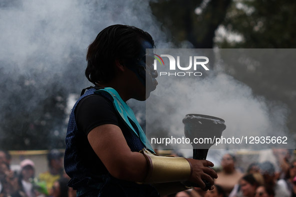 A participant takes part in the Day of the Dead parade in Mexico City, Mexico on November 1, 2025.  by Jakub Porzycki/NurPhoto