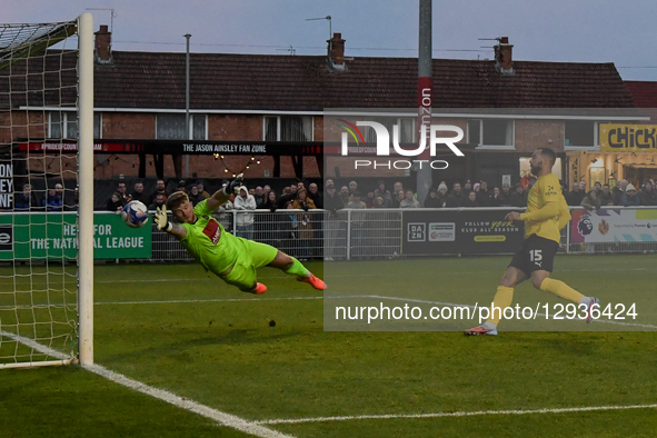Kane Hemmings of Barrow AFC makes it 2-0 to Barrow AFC during the Emirates FA Cup First Round match between Spennymoor Town and Barrow at th... by MI News/NurPhoto