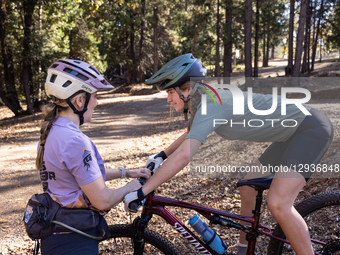 Women practice bike handling skills during the 2025 Nevada County Women's Mountain Bike Skills Clinic and Camp in Grass Valley, Calif., on N... by Penny Collins/NurPhoto