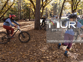 Women practice bike handling skills during the 2025 Nevada County Women's Mountain Bike Skills Clinic and Camp in Grass Valley, Calif., on N... by Penny Collins/NurPhoto