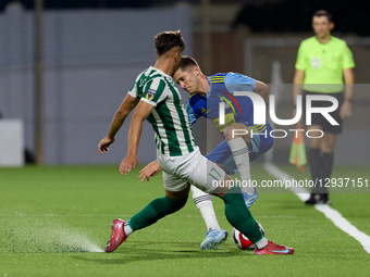 Myles Beerman of Sliema Wanderers is confronted by Owen Spiteri of Floriana during the YoHealth Malta Premier League soccer match between Fl... by Domenic Aquilina/NurPhoto