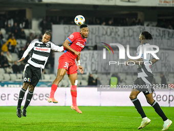 Elio Capradossi and Darius Dumitru Olaru are in action during the Romanian Superliga match between Universitatea Cluj and FCSB at Cluj Arena... by Flaviu Buboi/NurPhoto