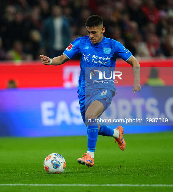 Claudio Echeverri (Bayer 04 Leverkusen)  controls the ball during the 1.Bundesliga match between FC Bayern Munchen and Leverkusen at Allianz... by Ulrik Pedersen/NurPhoto
