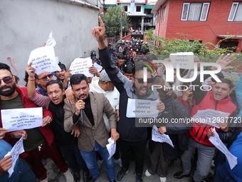 Members of the Congress Reform Campaign (Under-40) stage a protest outside the Nepali Congress headquarters in Lalitpur, Nepal, on November... by Sanjit Pariyar/NurPhoto
