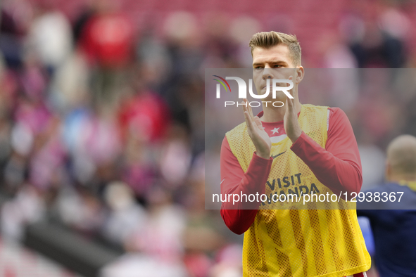 Alexander Sorloth centre-forward of Atletico de Madrid and Norway during the warm-up before the La Liga EA Sports match between Atletico de... by Jose Breton/NurPhoto