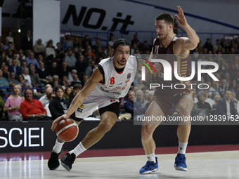 Olivier Nkamhoua of Openjobmetis Varese competes against Stefan Nikolic of Umana Reyer during the Italian LBA basketball championship match... by Mattia Radoni/NurPhoto