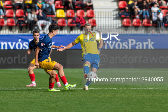 Javi Ontiveros of Cadiz CF is in action during the La Liga Hypermotion 25-26 match between FC Andorra and Cadiz CF at Nou Estadi de la FAF i... by Martin Silva Cosentino/NurPhoto