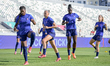 France warms up during the FIFA U-17 Women's World Cup Morocco 2025 quarter-final match be...