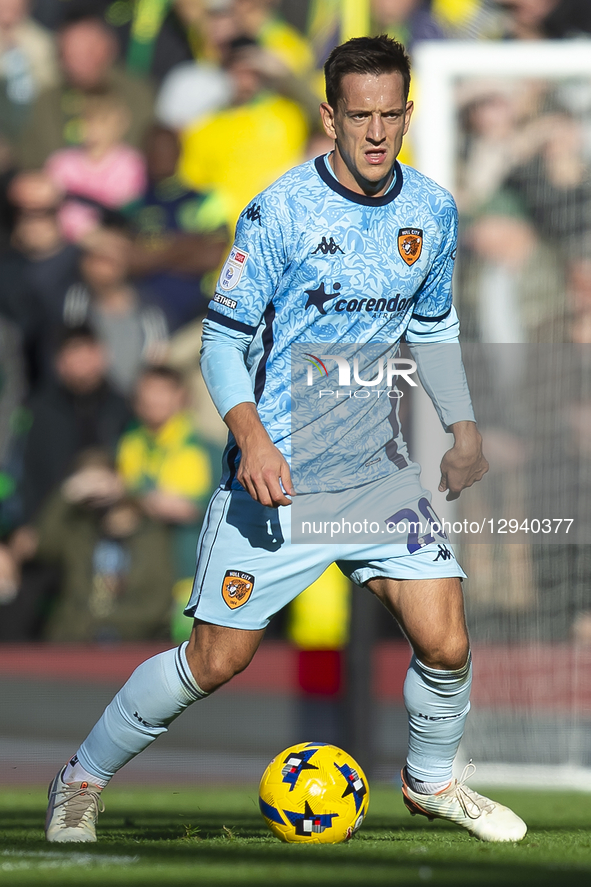 Amir Hadziahmetovic of Hull City plays during the Sky Bet Championship match between Norwich City and Hull City at Carrow Road in Norwich, E... by MI News/NurPhoto