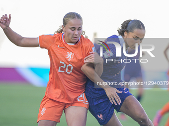 #3 Fatier (Defender) of France U-17 contrasts with #20 Altena A. (Forward) of Netherlands U-17 during the FIFA U-17 Women's World Cup Morocc... by Andrea  Amato/NurPhoto