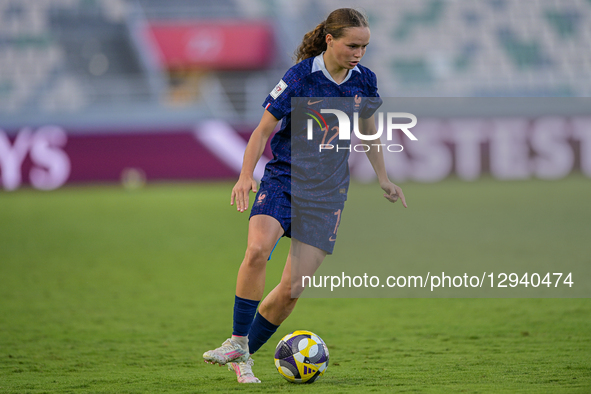 #12 Moreau-T (Defender) of France U-17 is in action during the FIFA U-17 Women's World Cup Morocco 2025 quarter-final match between France a... by Andrea  Amato/NurPhoto
