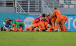 A player from the Netherlands celebrates the 2-2 goal during the FIFA U-17 Women's World C...