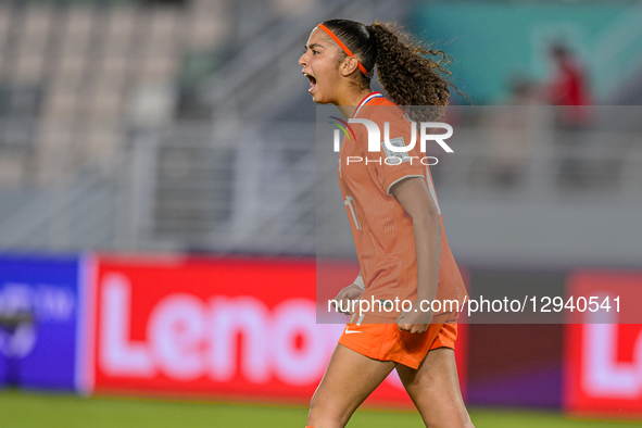 #17 Touzani L. J. (Forward) of Netherlands U-17 scores the first penalty during the FIFA U-17 Women's World Cup Morocco 2025 quarter-final m... by Andrea  Amato/NurPhoto