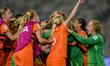 The Netherlands celebrate reaching the semi-finals during the FIFA U-17 Women's World Cup...