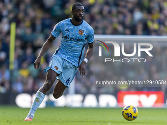 Semi Ajayi of Hull City is on the ball during the Sky Bet Championship match between Norwich City and Hull City at Carrow Road in Norwich, E... by MI News/NurPhoto