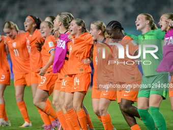 The Netherlands celebrate reaching the semi-finals during the FIFA U-17 Women's World Cup Morocco 2025 quarter-final match between France an... by Andrea  Amato/NurPhoto