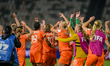 The Netherlands celebrate reaching the semi-finals during the FIFA U-17 Women's World Cup...