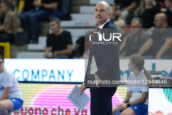 Fabio Soli is the head coach of Rana Verona during the volleyball match between Rana Verona and ITAS Trentino Volley, MD4 of the Superlega M... by Roberto Tommasini/NurPhoto