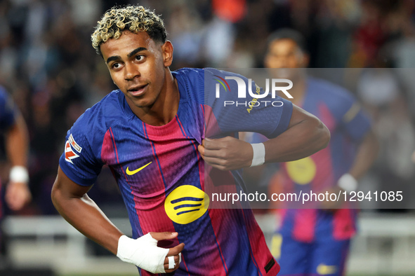 Lamine Yamal celebrates during the match between FC Barcelona and Elche CF, corresponding to week 11 of LaLiga EA Sports, played at the Llui... by Urbanandsport/NurPhoto