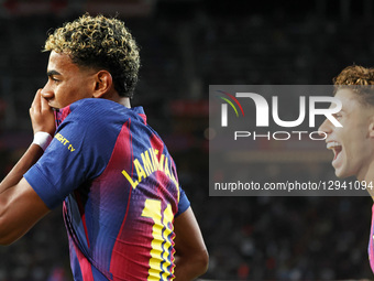 Lamine Yamal celebrates during the match between FC Barcelona and Elche CF, corresponding to week 11 of LaLiga EA Sports, played at the Llui... by Urbanandsport/NurPhoto