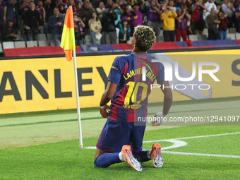 Lamine Yamal celebrates during the match between FC Barcelona and Elche CF, corresponding to week 11 of LaLiga EA Sports, played at the Llui... by Urbanandsport/NurPhoto