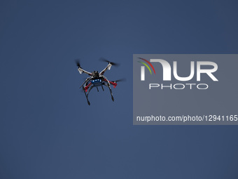 A smart drone flies over an area in a competition during Iran's 2025 Tech Olympics at Pardis Technology Park, east of Tehran, Iran, on Octob... by Morteza Nikoubazl/NurPhoto