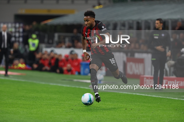 Christopher Nkunku of AC Milan is in action during the Serie A match between AC Milan and AS Roma at Giuseppe Meazza Stadium in Milan, Italy... by Mattia Martegani/NurPhoto