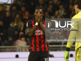 Rafael Leao plays during the Serie A match between AC Milan and AS Roma at Giuseppe Meazza stadium in Milano, Italy, on November 2, 2025.  by Mairo Cinquetti/NurPhoto