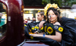 Participants in traditional costumes take part in the annual Day of the Dead parade in Mex...